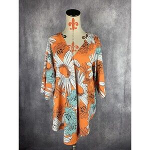 Women's Sz XXL Floral Blouse Batwing Sleeve Loose Fitting Shirts Boho Knot Front